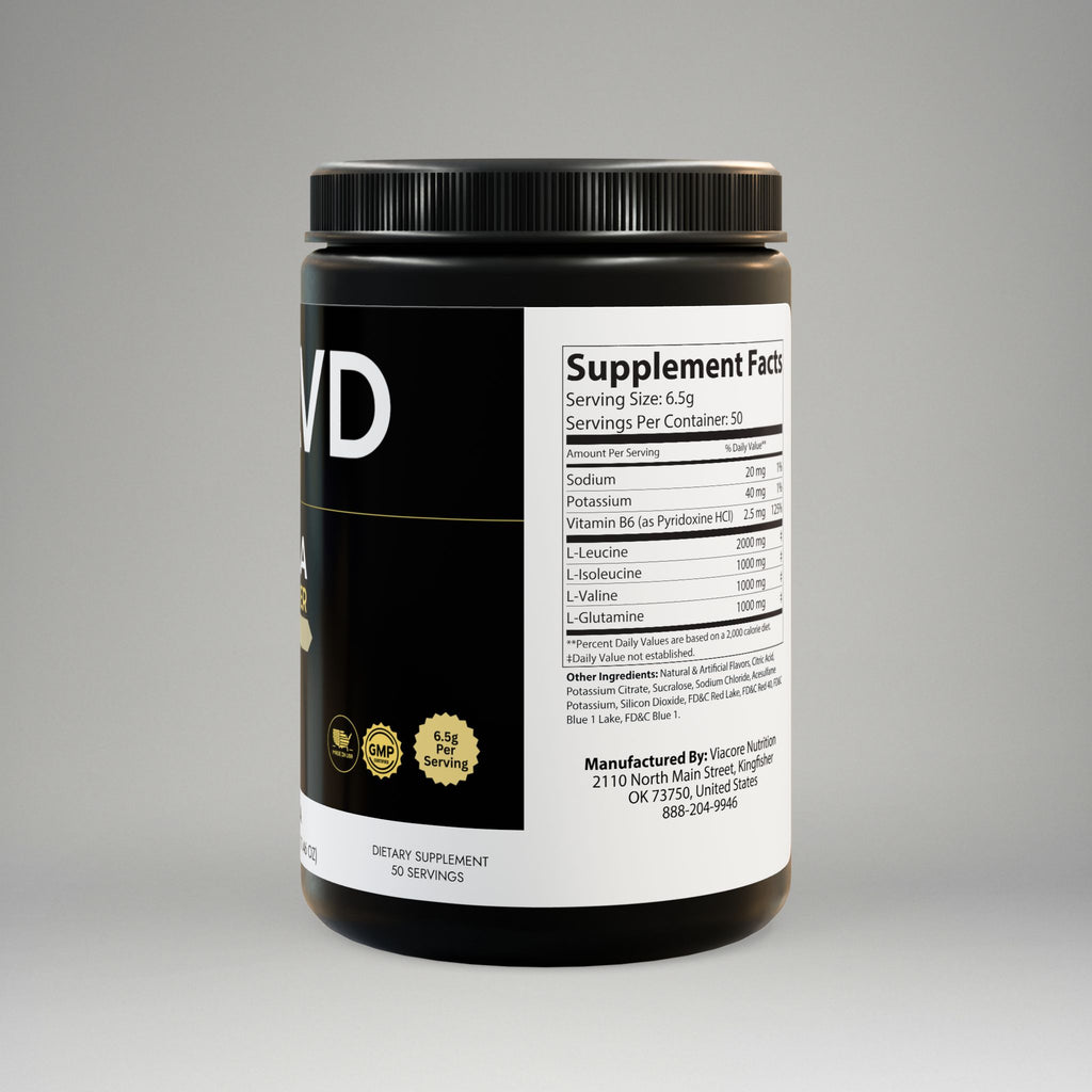 Supplement container with label on a gray background