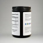 Supplement container with label on a gray background
