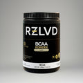 RZLVD BCAA powder container on a gray background