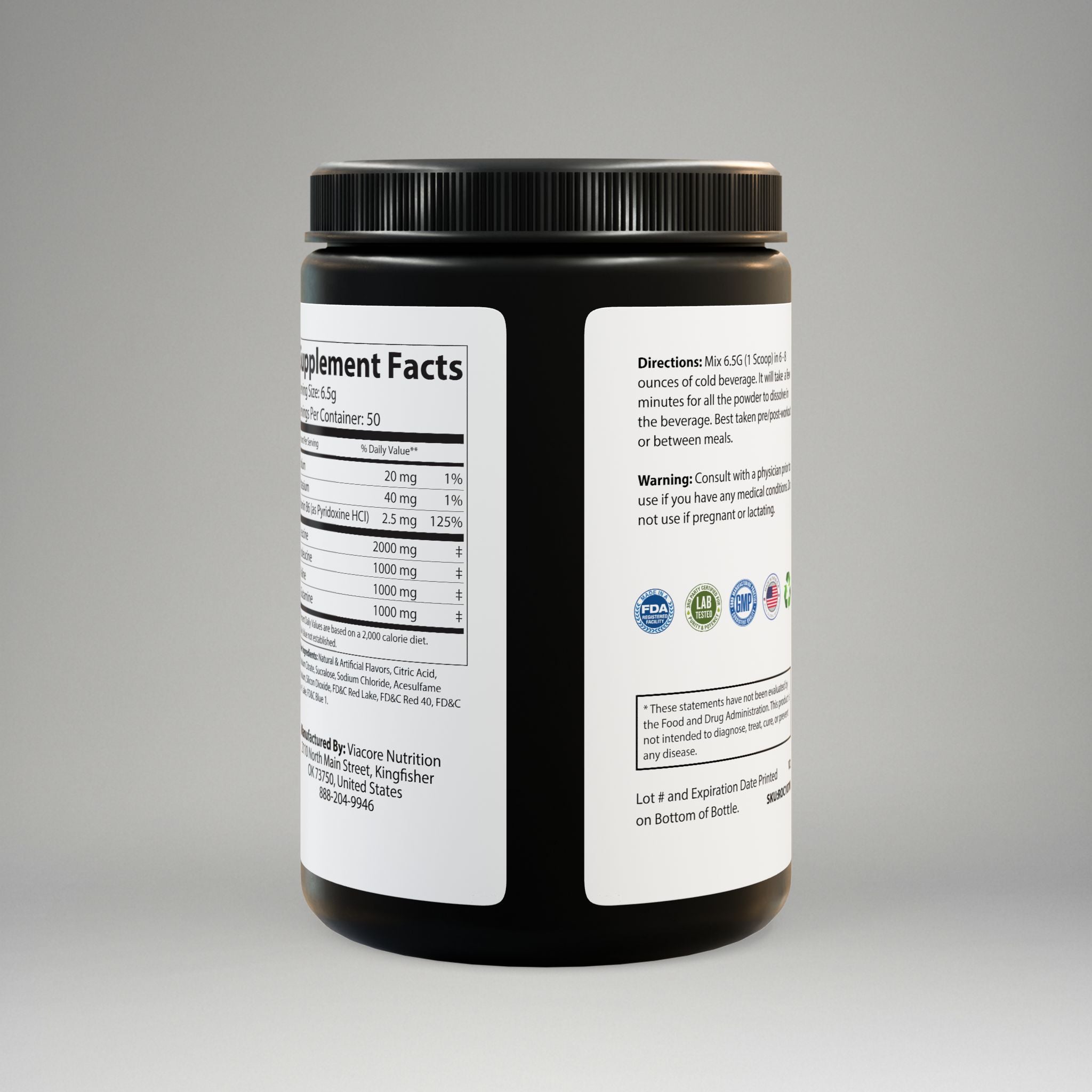 Supplement container with label on a gray background