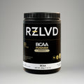 RZLVD BCAA powder container on a gray background