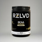 RZLVD BCAA powder container on a gray background