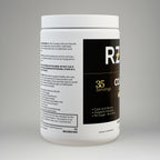 Supplement container with 'RZ' branding on a gray background