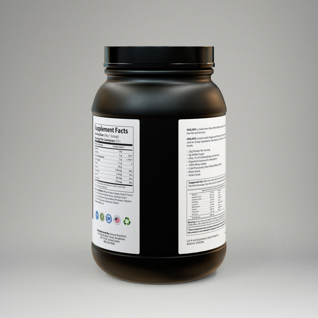Black supplement container with label on a gray background