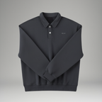 Dark gray sweatshirt with a collar on a light gray background