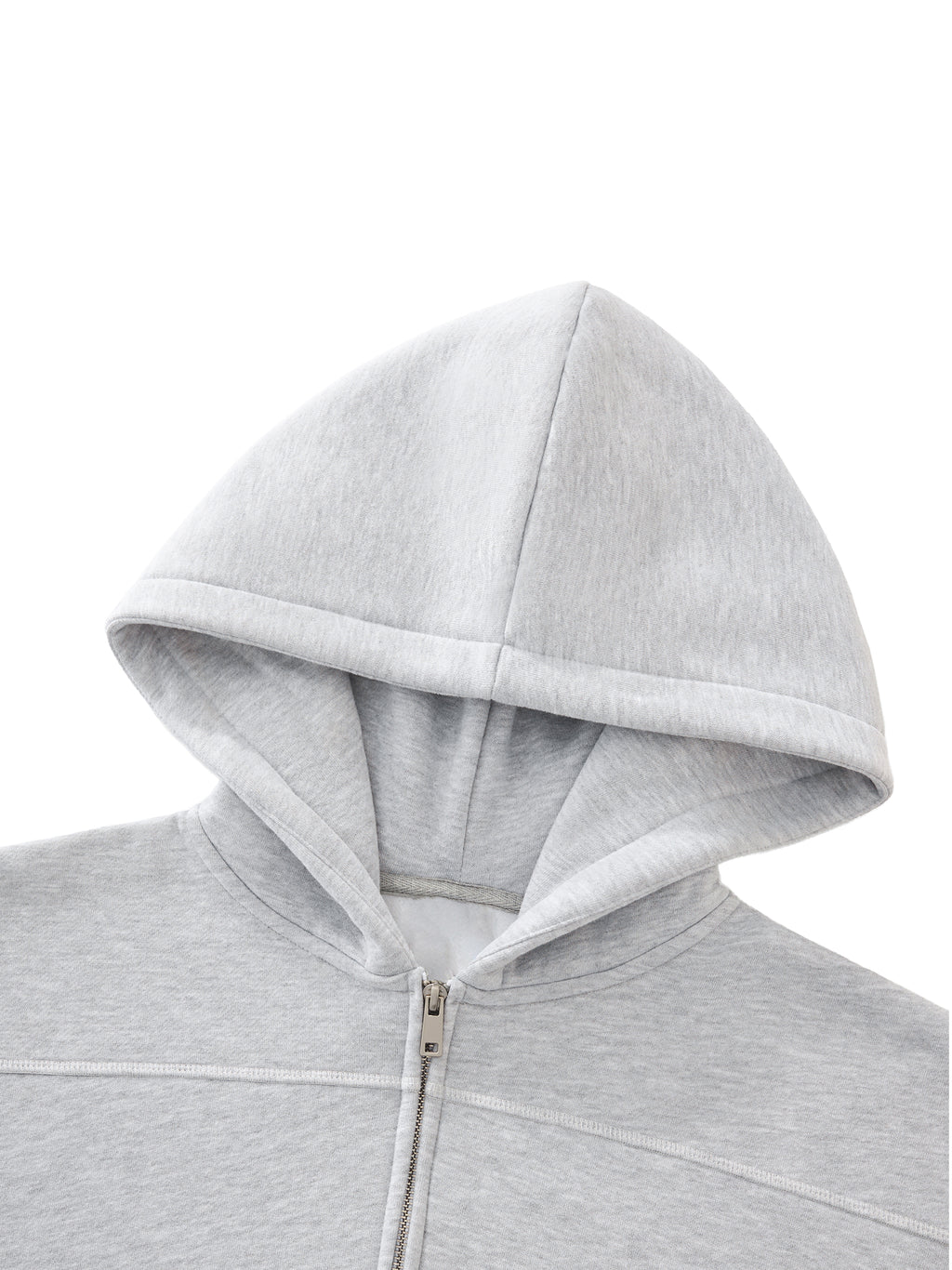 Gray hoodie with a zipper on a white background