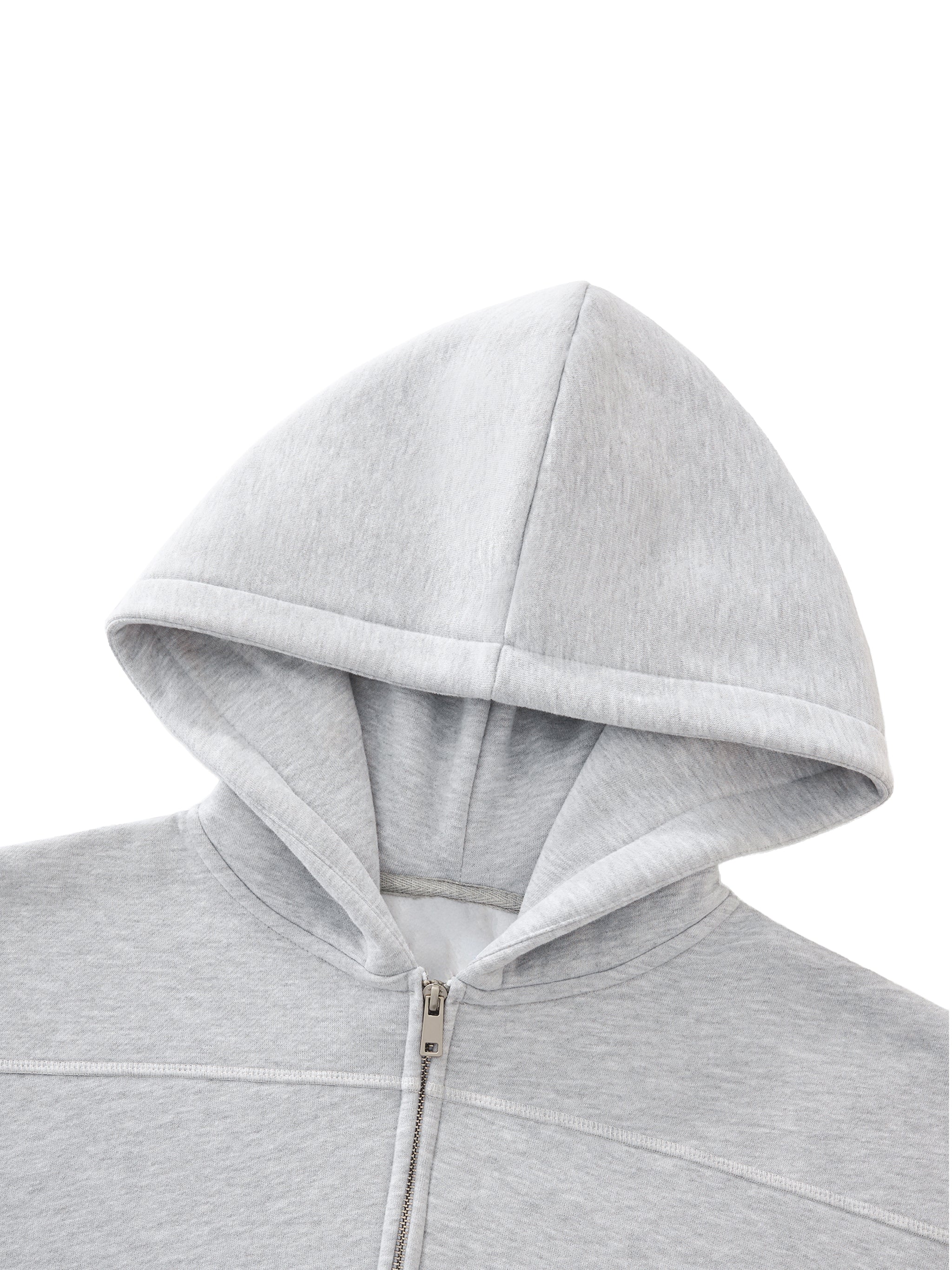 Gray hoodie with a zipper on a white background